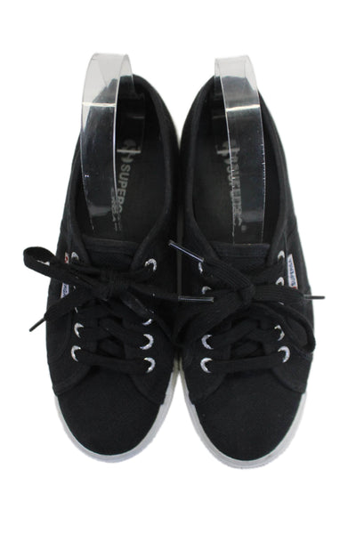 Superga Womens Canvas Lace Up Platform Casual Sneakers Solid Black Size 6