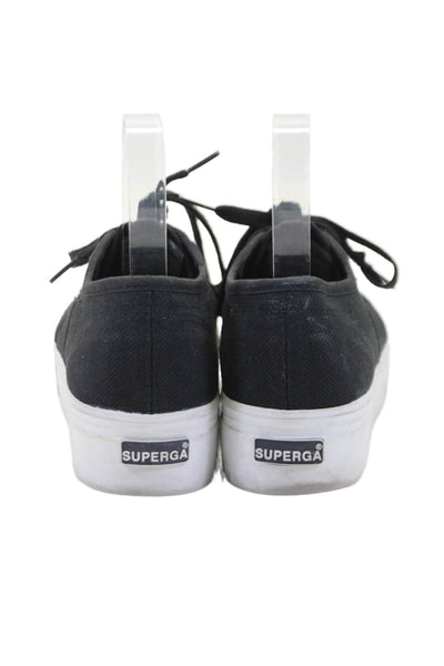 Superga Womens Canvas Lace Up Platform Casual Sneakers Solid Black Size 6