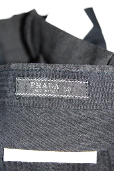 Prada Mens Wool Straight Legged Five Pocket Dress Pants Solid Black Size 32