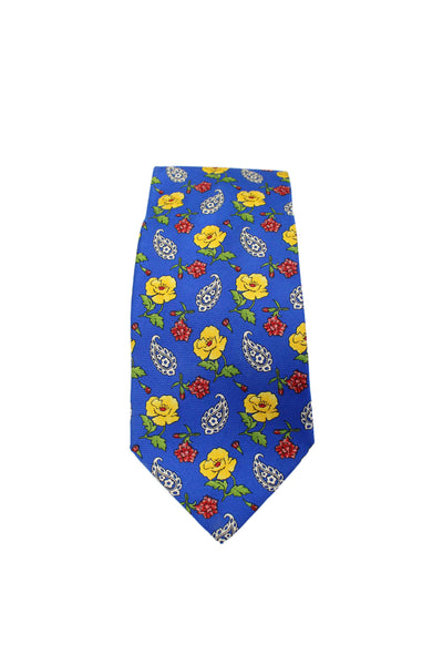 Kenzo Mens Silk Floral Paisley Printed Short Length Tie Royal Blue 56"