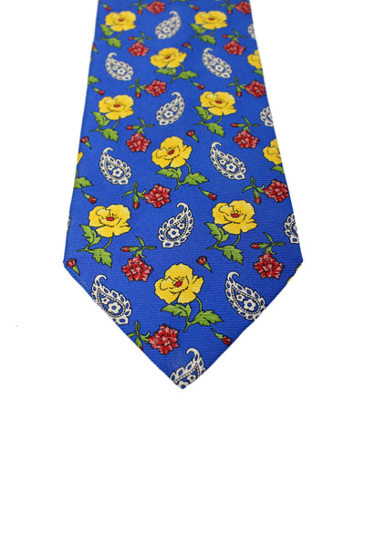 Kenzo Mens Silk Floral Paisley Printed Short Length Tie Royal Blue 56"