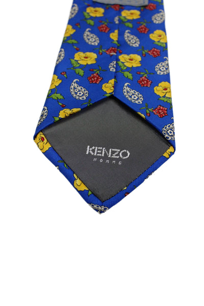 Kenzo Mens Silk Floral Paisley Printed Short Length Tie Royal Blue 56"