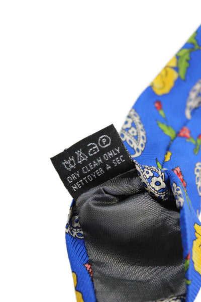 Kenzo Mens Silk Floral Paisley Printed Short Length Tie Royal Blue 56"