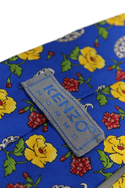 Kenzo Mens Silk Floral Paisley Printed Short Length Tie Royal Blue 56"