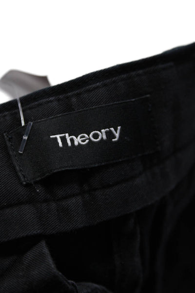 Theory Womens Cotton Zip Button Tapered Leg Dress Pants Black Size EUR 31