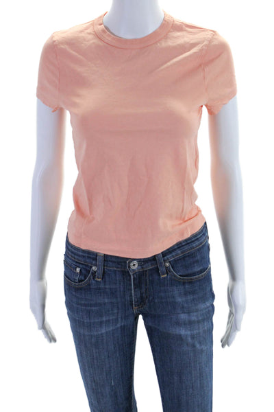 Re/Done Womens Cotton Basic Round Neck Short Sleeve T-Shirt Orange Size XS