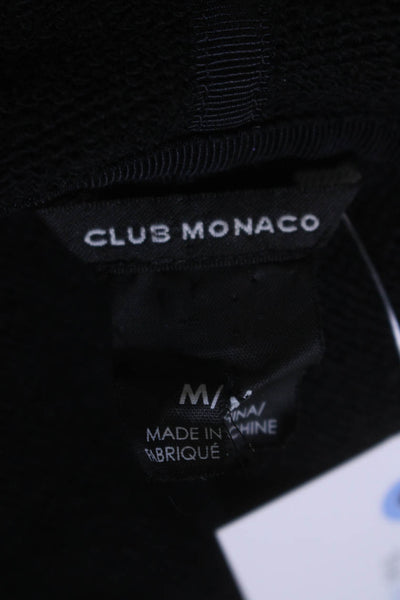 Club Monaco Womens Black Cotton Wool Blend Leather Trim Pullover Hoodie Size M