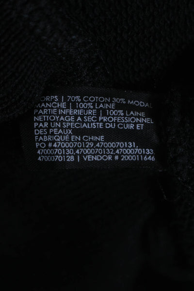 Club Monaco Womens Black Cotton Wool Blend Leather Trim Pullover Hoodie Size M