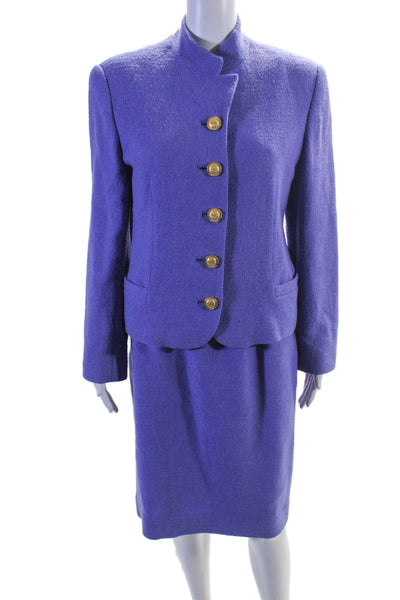 Carlisle Womens Wool Gold Toned Buttoned Blazer Set Purple Size 10