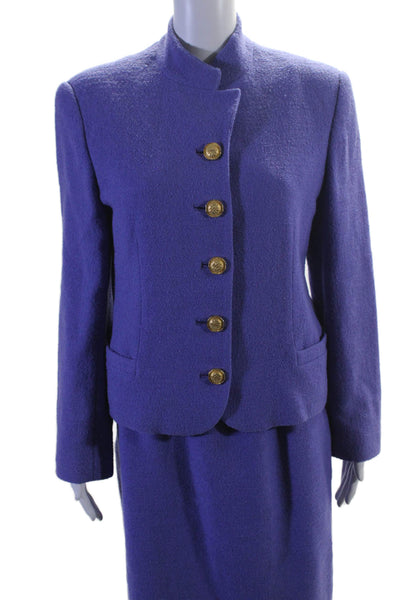 Carlisle Womens Wool Gold Toned Buttoned Blazer Set Purple Size 10