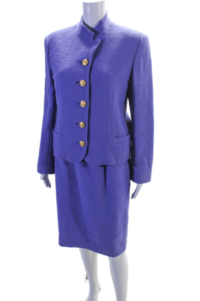 Carlisle Womens Wool Gold Toned Buttoned Blazer Set Purple Size 10
