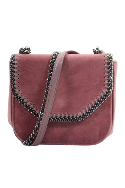 Stella McCartney Womens One Strap Chain Trim Mini Shoulder Velvet Handbag Pink