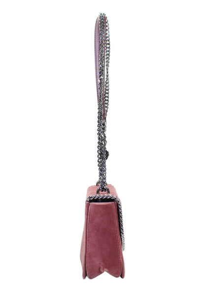 Stella McCartney Womens One Strap Chain Trim Mini Shoulder Velvet Handbag Pink