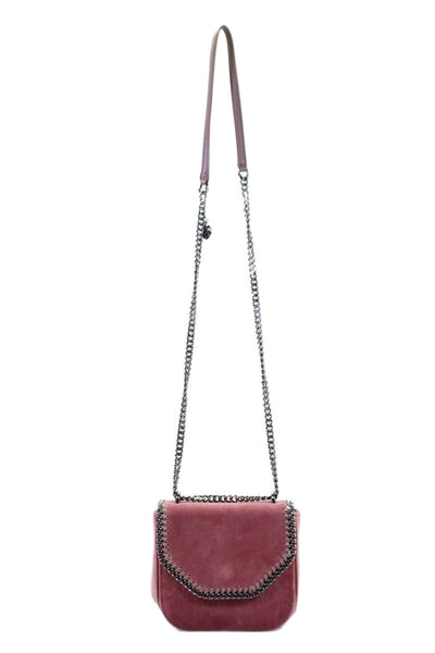 Stella McCartney Womens One Strap Chain Trim Mini Shoulder Velvet Handbag Pink