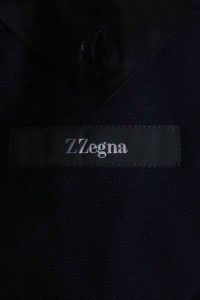 Z Zegna Mens Navy Blue Wool Two Button Long Sleeve Lined Blazer Size 52R