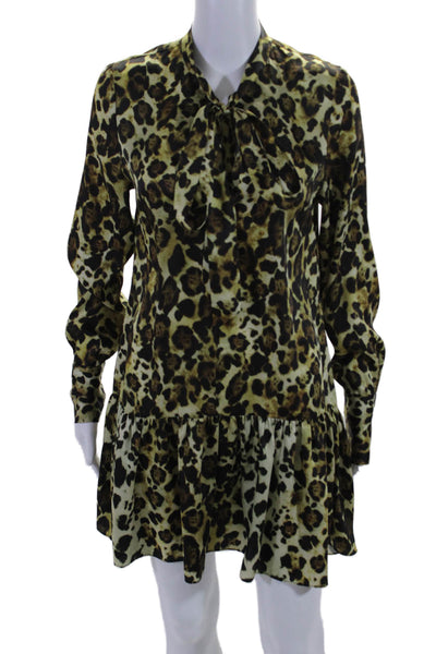 Alexis Womens Long Sleeve Keyhole Leopard Print Shift Dress Brown Size Small