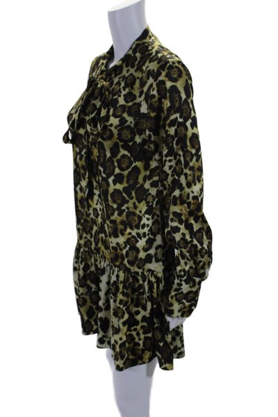 Alexis Womens Long Sleeve Keyhole Leopard Print Shift Dress Brown Size Small