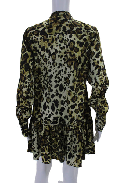 Alexis Womens Long Sleeve Keyhole Leopard Print Shift Dress Brown Size Small