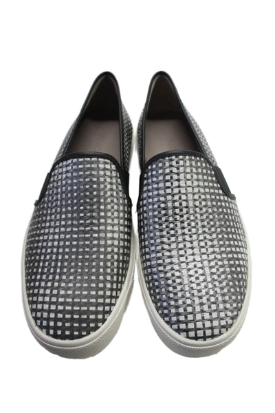 Vince Womens Leather Check Plaid Slide On Casual Sneakers Gray Black Size 6 Medi