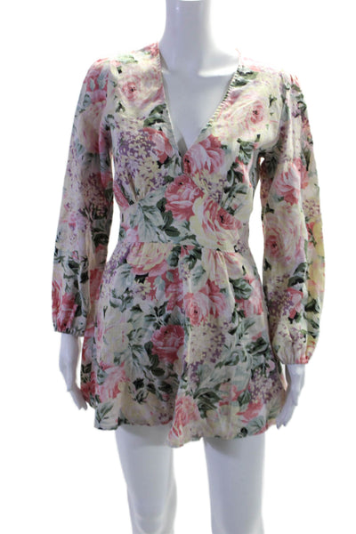 Faithfull The Brand Womens Linen Floral Print Long Sleeve Romper Size 4