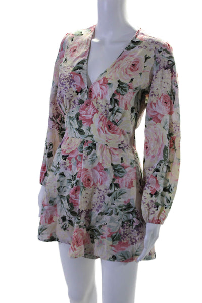 Faithfull The Brand Womens Linen Floral Print Long Sleeve Romper Size 4