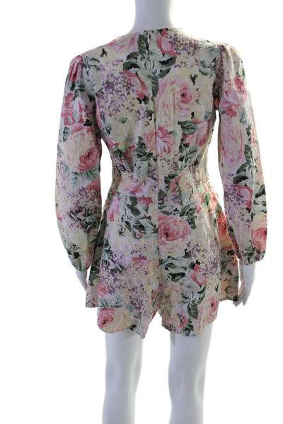 Faithfull The Brand Womens Linen Floral Print Long Sleeve Romper Size 4