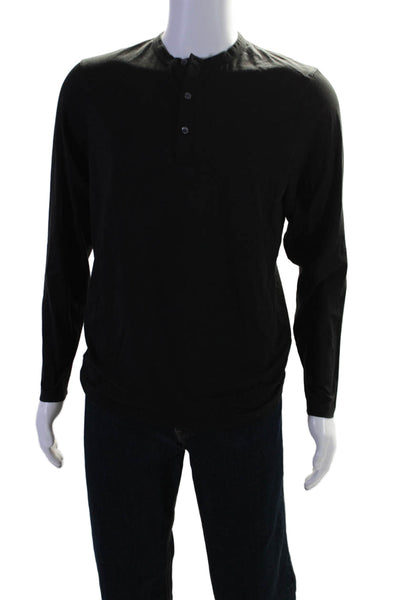 Theory Mens Cotton Long Sleeve Button Up Henley T Shirt Black Size M