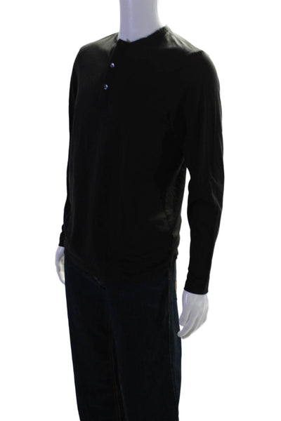 Theory Mens Cotton Long Sleeve Button Up Henley T Shirt Black Size M