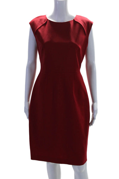 Tahari Womens Wool Cap Sleeved Round Neck Pencil Dress Solid Red Size 6