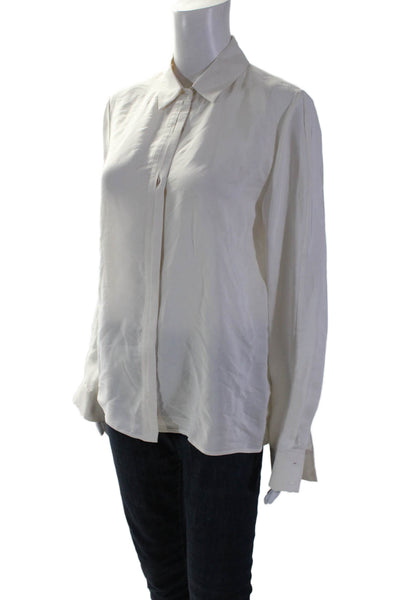 Frame Women's Silk Button Down Long Sleeves Shirt Beige Size M