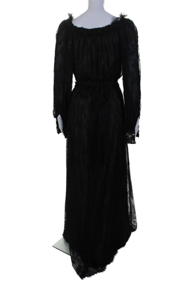 Badgley Mischka Couture Womens Lace Beaded Long Sleeve Maxi Dress Black Size 0