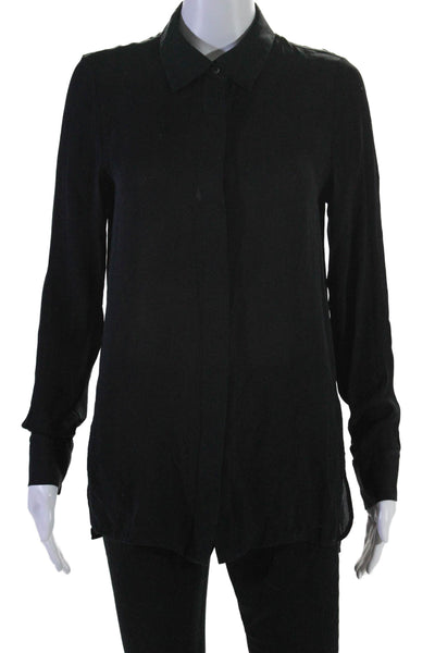 Vince Women's Silk Collared Long Sleeve Button Down Silk Shirt Black Size 8