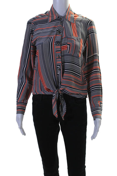 Trina Turk Womens Collared Long Sleeves Button Up Multicolor Silk Blouse Size S