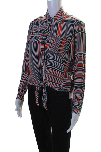 Trina Turk Womens Collared Long Sleeves Button Up Multicolor Silk Blouse Size S