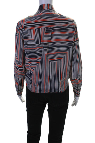 Trina Turk Womens Collared Long Sleeves Button Up Multicolor Silk Blouse Size S