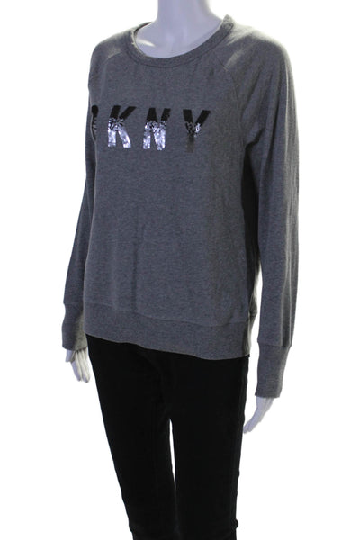 DKNY Jeans Women's Round Neck Long Sleeves Graphic Sweatshirt Gray Size S