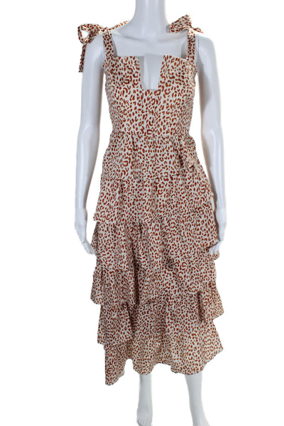 Beulah Womens Cotton Brown Leopard Print Layered V-Neck A-Line Dress Size S