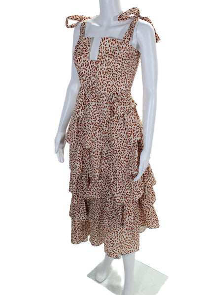 Beulah Womens Cotton Brown Leopard Print Layered V-Neck A-Line Dress Size S