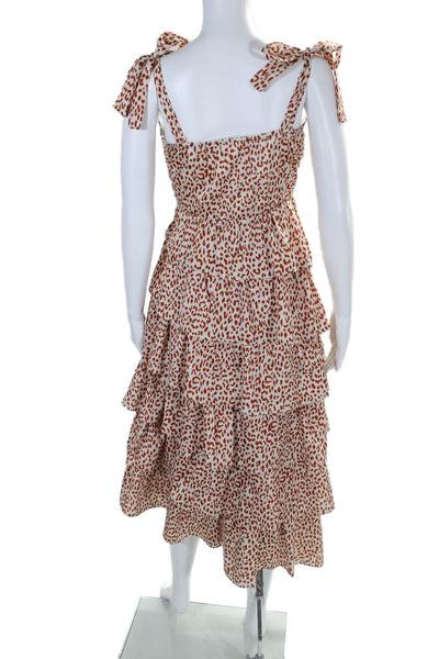 Beulah Womens Cotton Brown Leopard Print Layered V-Neck A-Line Dress Size S