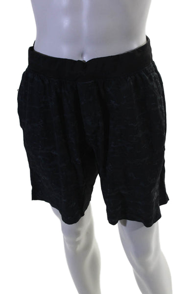 Lululemon Mens Black Printed Drawstring Active Shorts Size XL