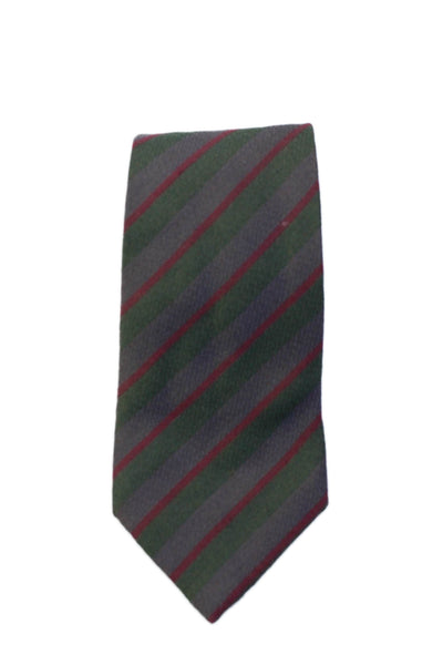 Fendi Mens Silk Diagonal Striped Textured Short Length Classic Tie Gray