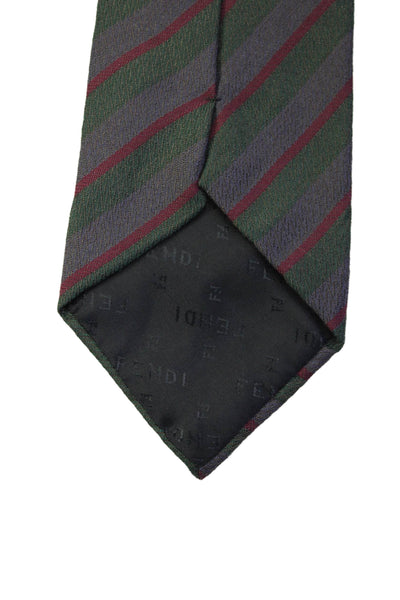 Fendi Mens Silk Diagonal Striped Textured Short Length Classic Tie Gray