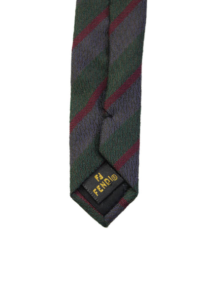 Fendi Mens Silk Diagonal Striped Textured Short Length Classic Tie Gray