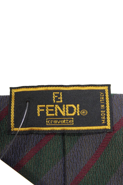 Fendi Mens Silk Diagonal Striped Textured Short Length Classic Tie Gray