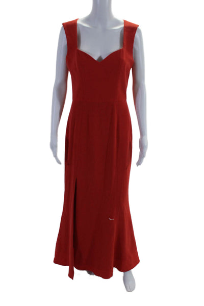 Dress the Population Womens V-neck Zip Sleeveless Lined Long Dress Red Size M