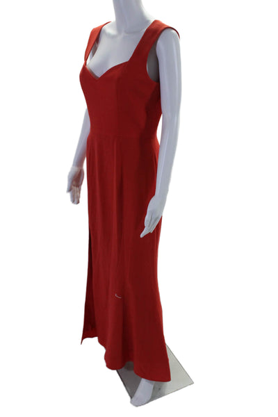 Dress the Population Womens V-neck Zip Sleeveless Lined Long Dress Red Size M