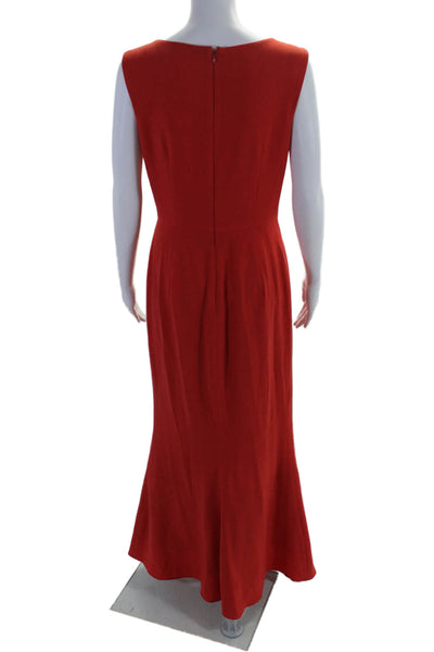 Dress the Population Womens V-neck Zip Sleeveless Lined Long Dress Red Size M