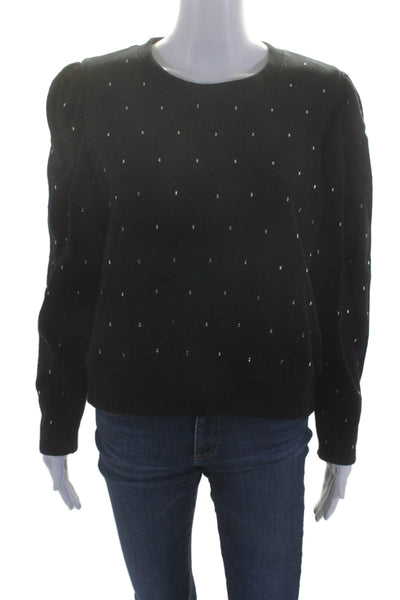 A.L.C. Womens Cotton Black Embellished Crew Neck Puff Sleeve Sweater Top Size L