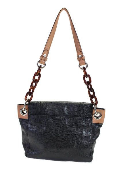 Milly Womens Leather Silver Tone Chain Link Strap Shoulder Handbag Black Brown