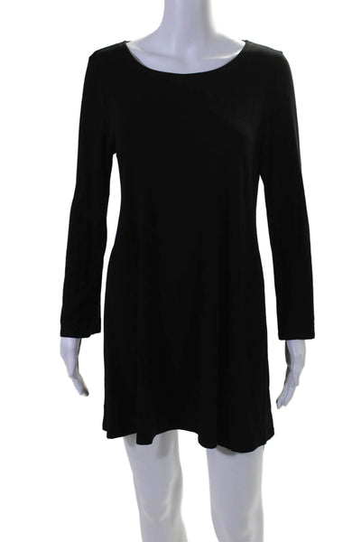 Eileen Fisher Womens Long Sleeves Crew Neck Shirt Dress Black Size Medium